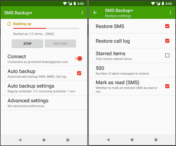 SMS backup