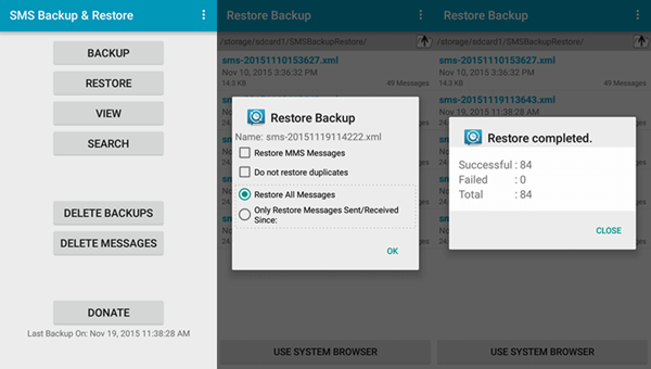 SMS restore