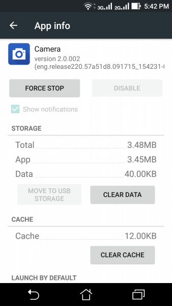 clear camera cache and data