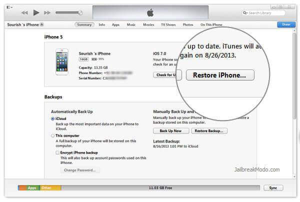 iTunes restore iPhone