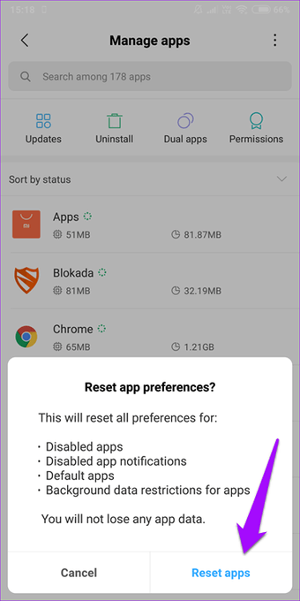 Reset app preferences