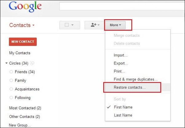 Restore gmail contacts