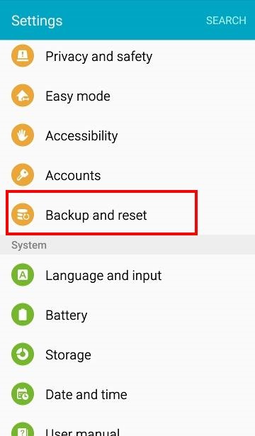 Backup and reset