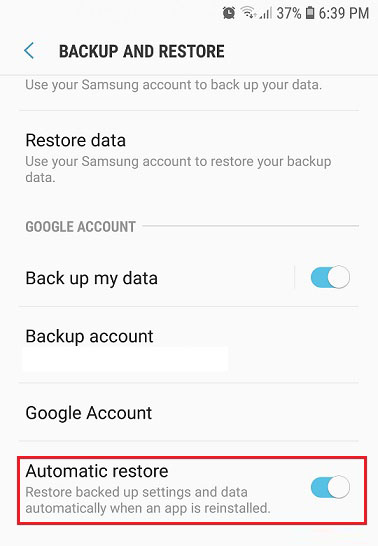 Android automatic restore