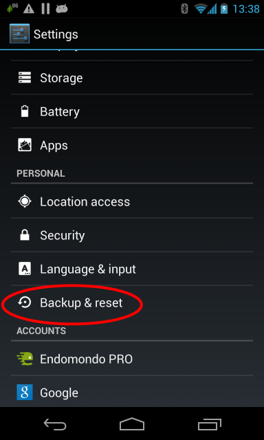 Backup & reset