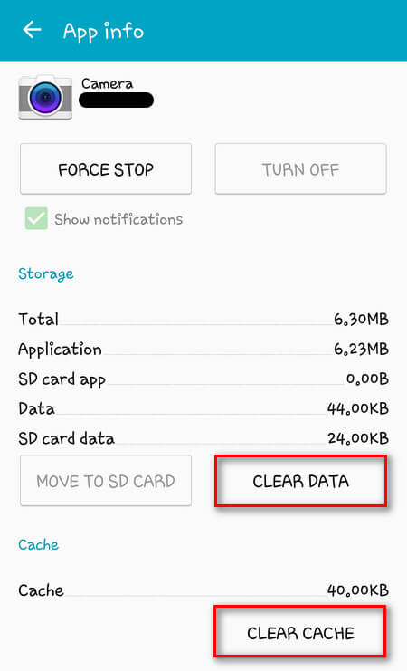 clear cache data camera