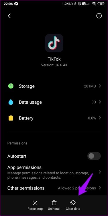 clear data on tiktok