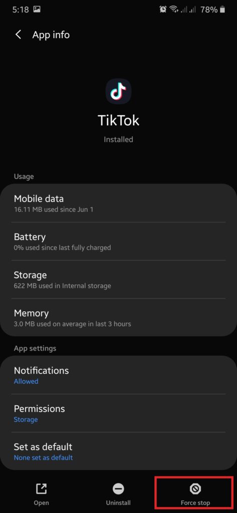 force stop Tiktok