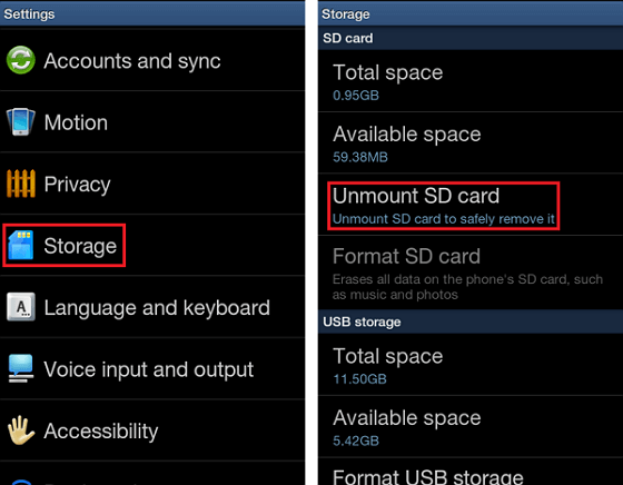 unmount sd card