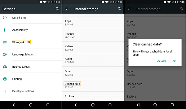 wipe the cache on Android