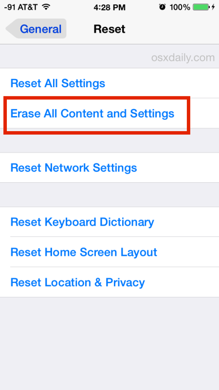 erase all setting on iphone