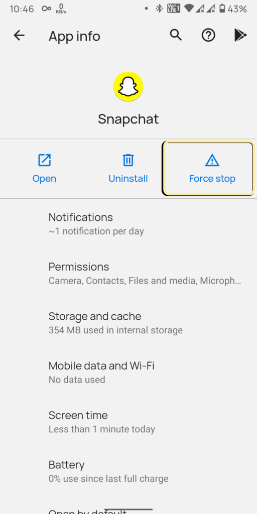 force stop snapchat