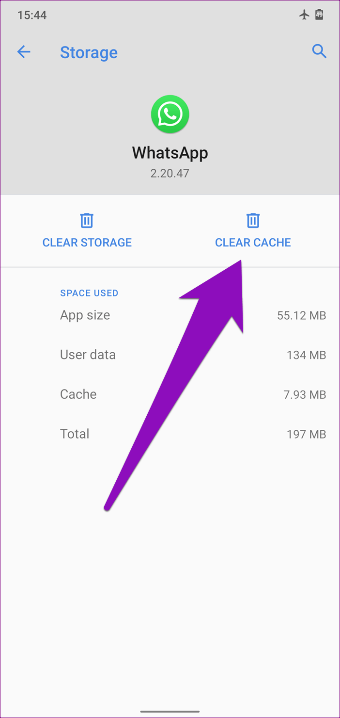 Clear Whatsapp cache