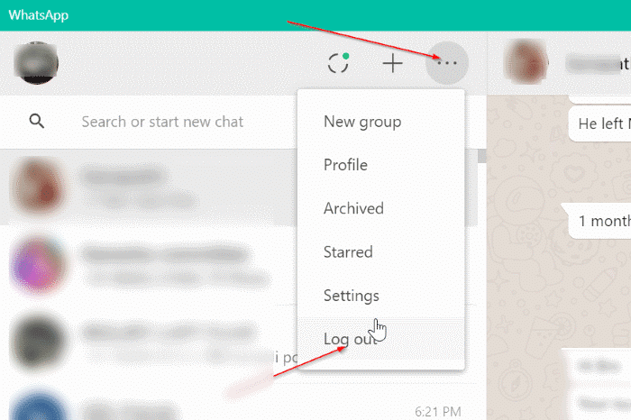 logout of whatsapp app