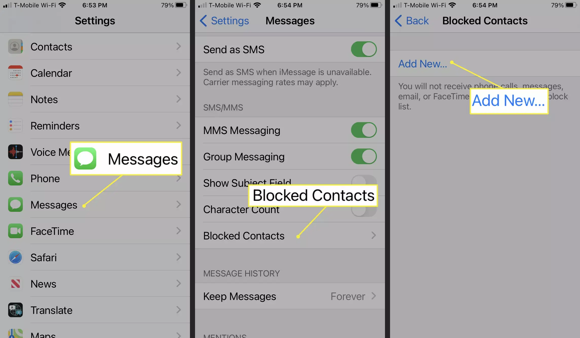 block message from settings