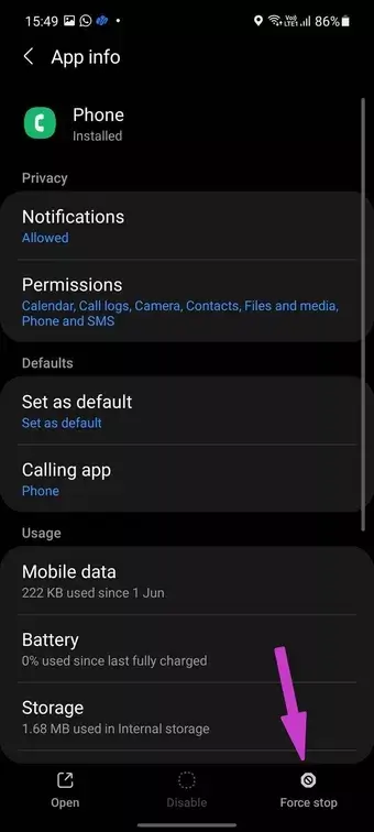 force stop phone app