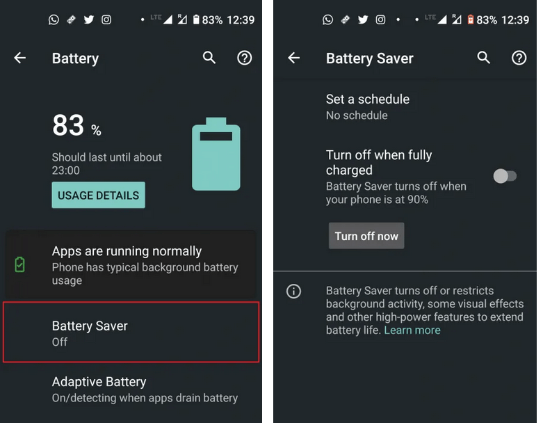 disable battery saver mode