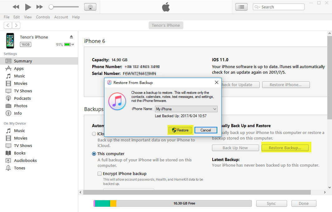 restore iphone using iTunes