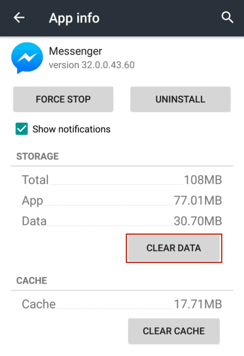 clear data cache of messenger