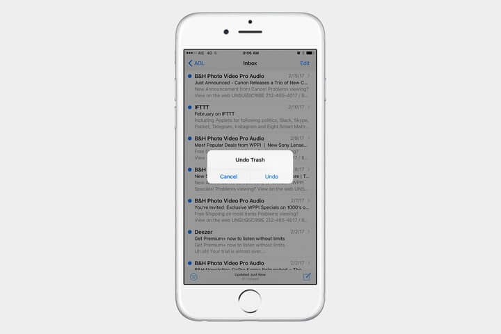 recover iphone email via shaking