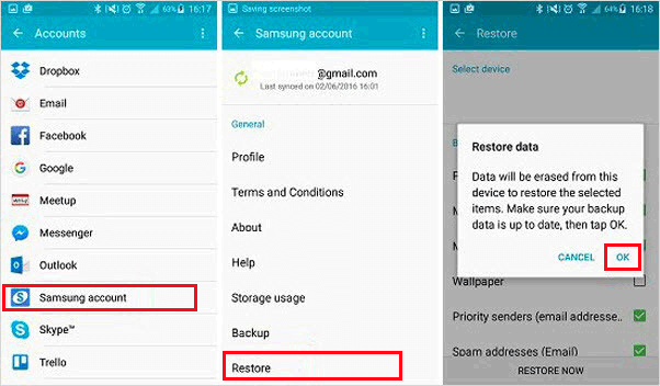 restore from Samsung account