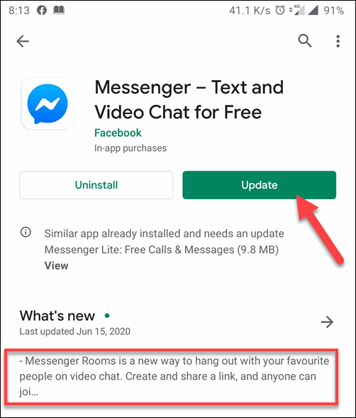 update messenger app