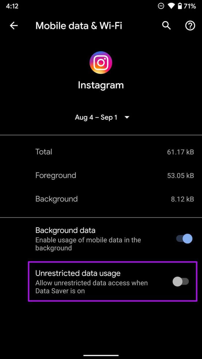 Instagram unrestricted data usage