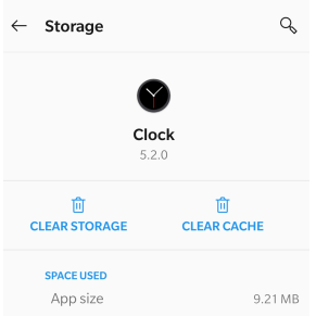 Clear clock app cache