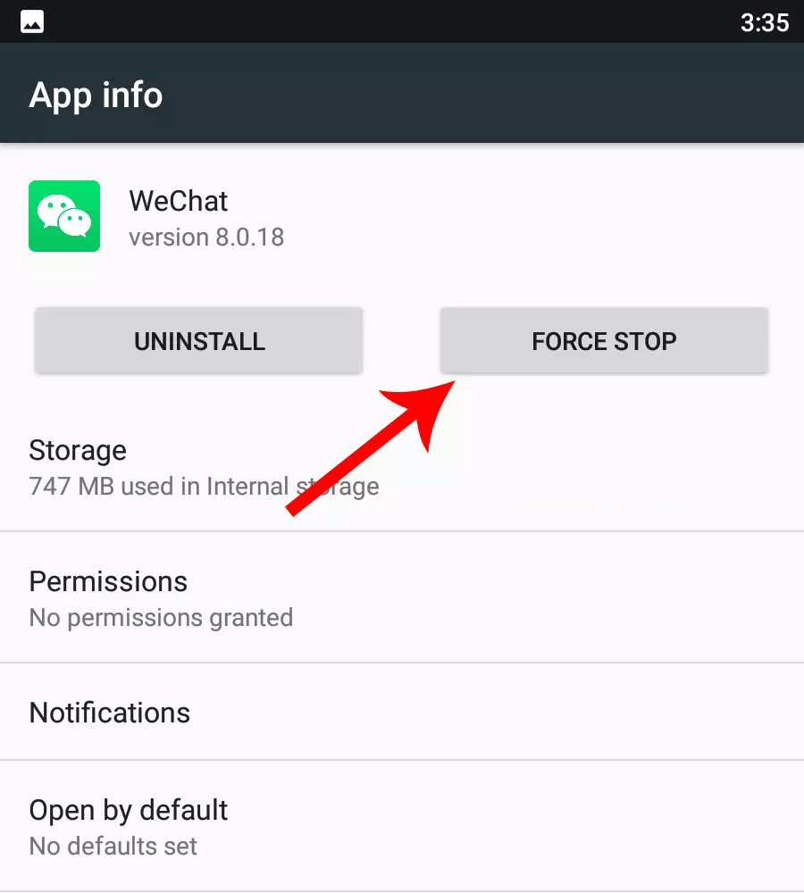 Force stop Wechat app