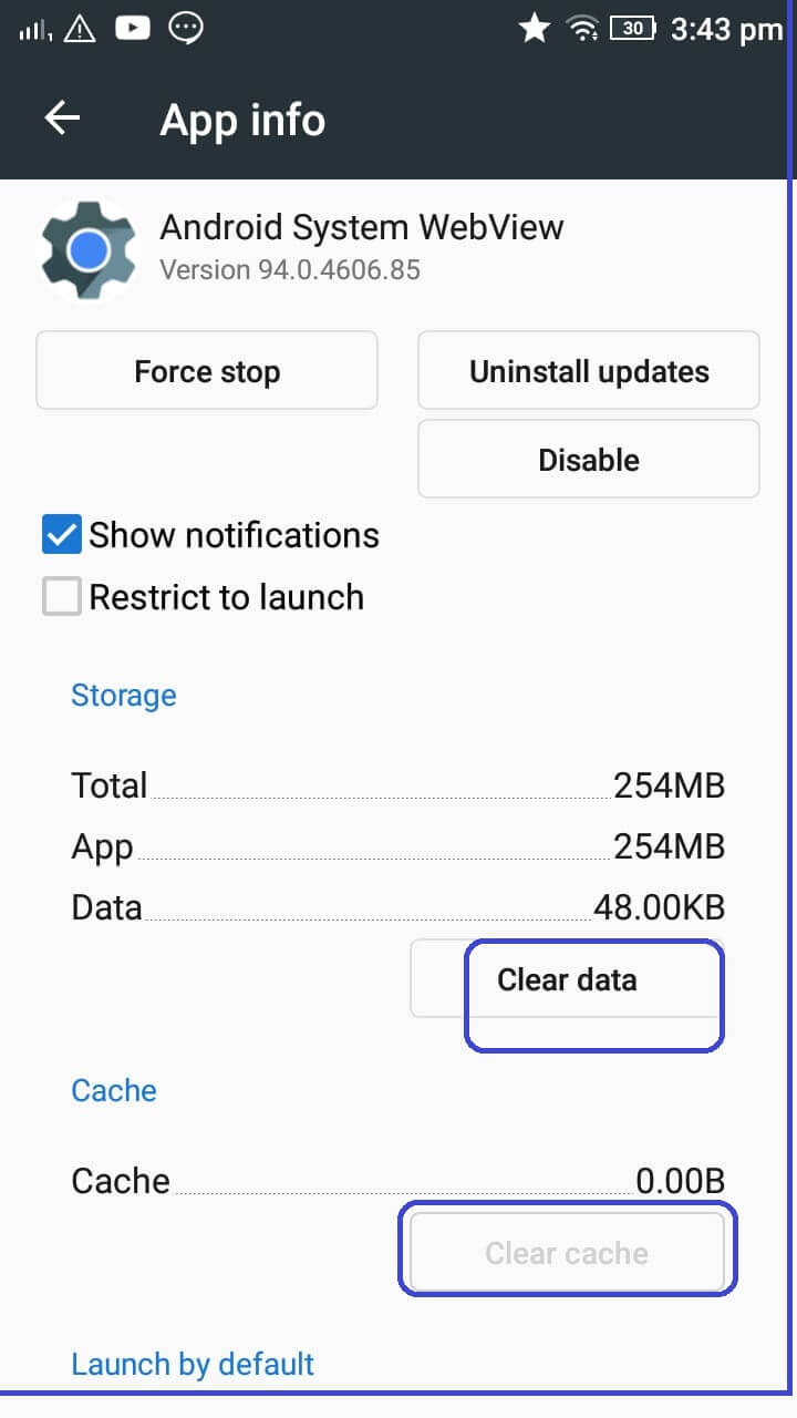 clear data cache webview