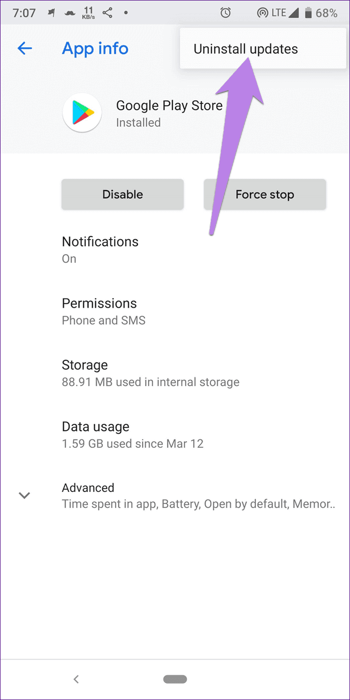 uninstall update google play store