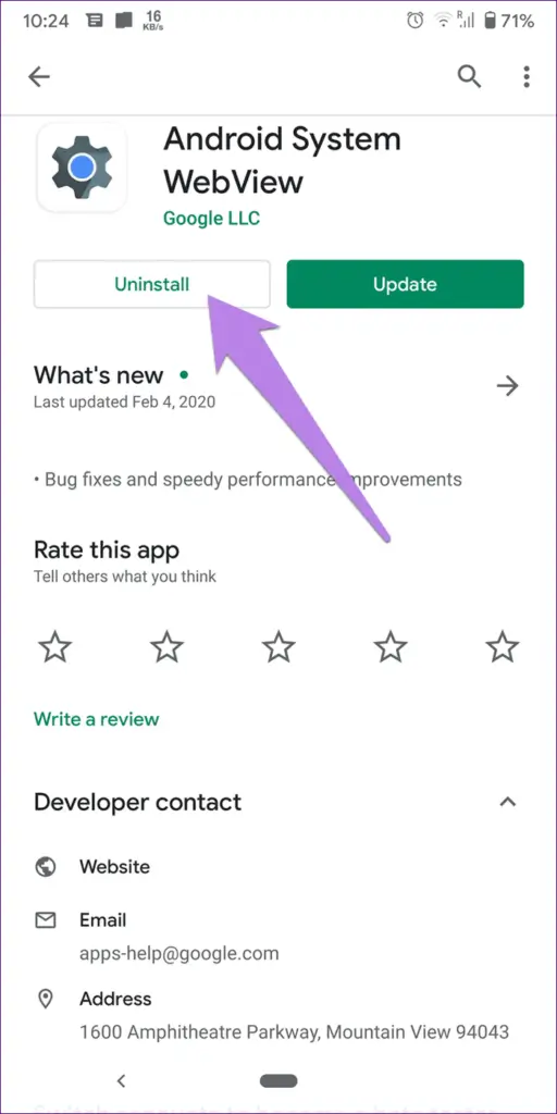 uninstall webview