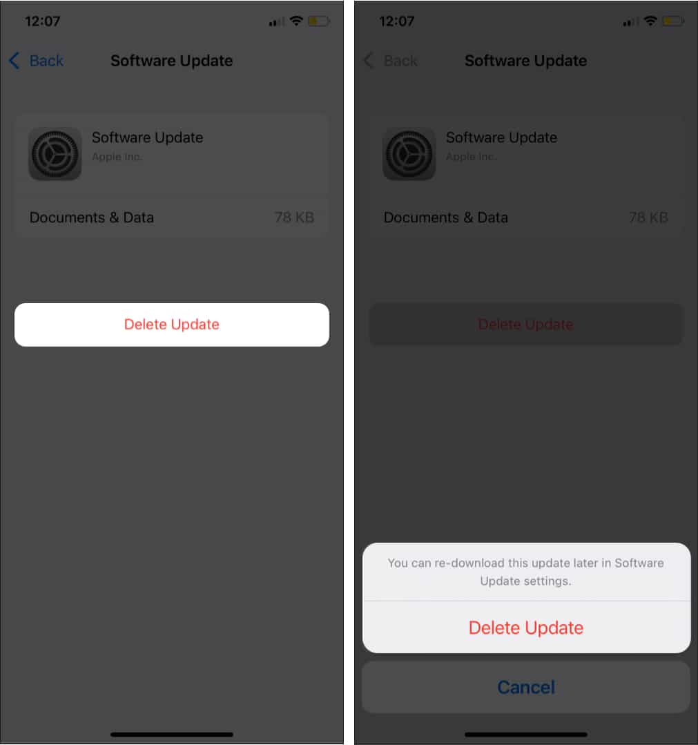 delete update on iphone