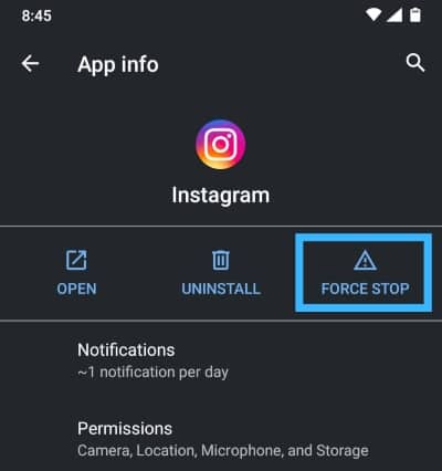 force stop instagram